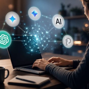 Creator and futuristic tech workspace